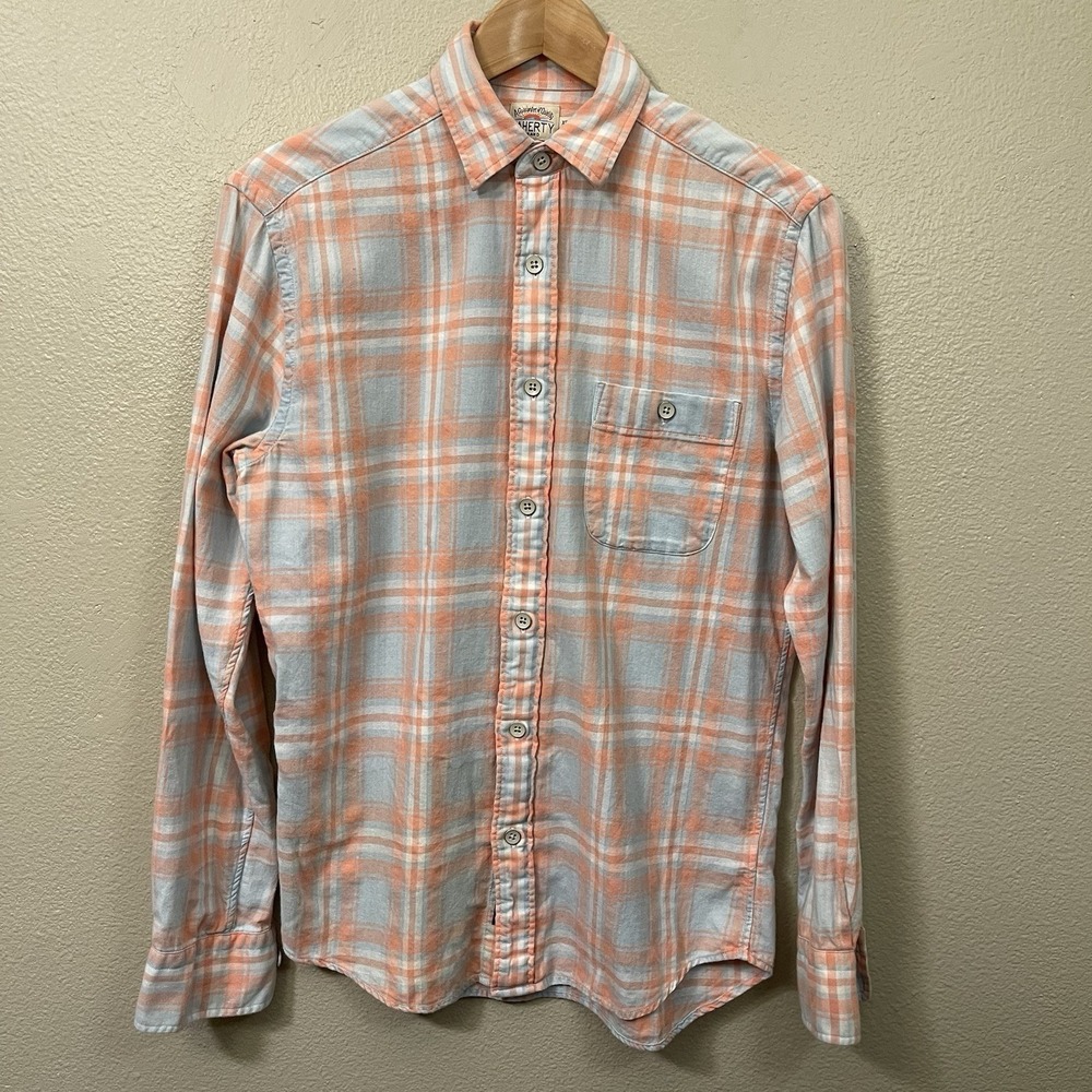 Faherty Plaid Cotton Flannel Blue Orange Lightweight Y2K Beach Preppy Men's XS